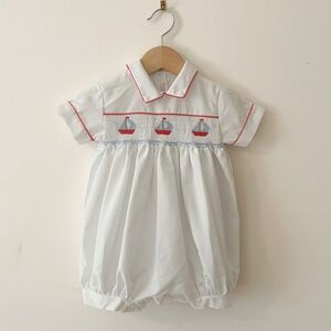HOUSE OF HATTAN EUC/LN Hand Smocked Nautical Sailboat Classic Heirloom Romper